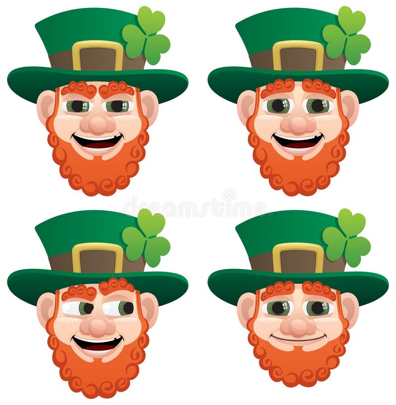 A leprechaun head in 4 different face expressions. No transparency used. Basic (linear) gradients used. A leprechaun head in 4 different face expressions. No transparency used. Basic (linear) gradients used.