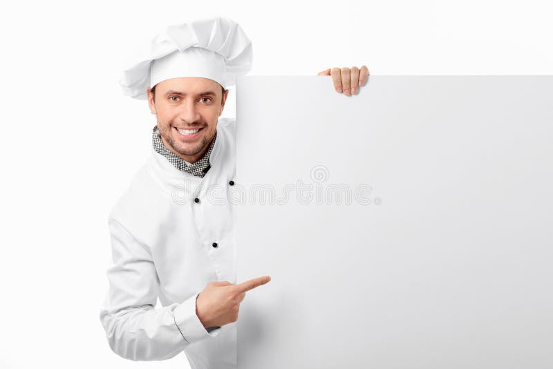 Cook showed to an empty board on a white background. Cook showed to an empty board on a white background