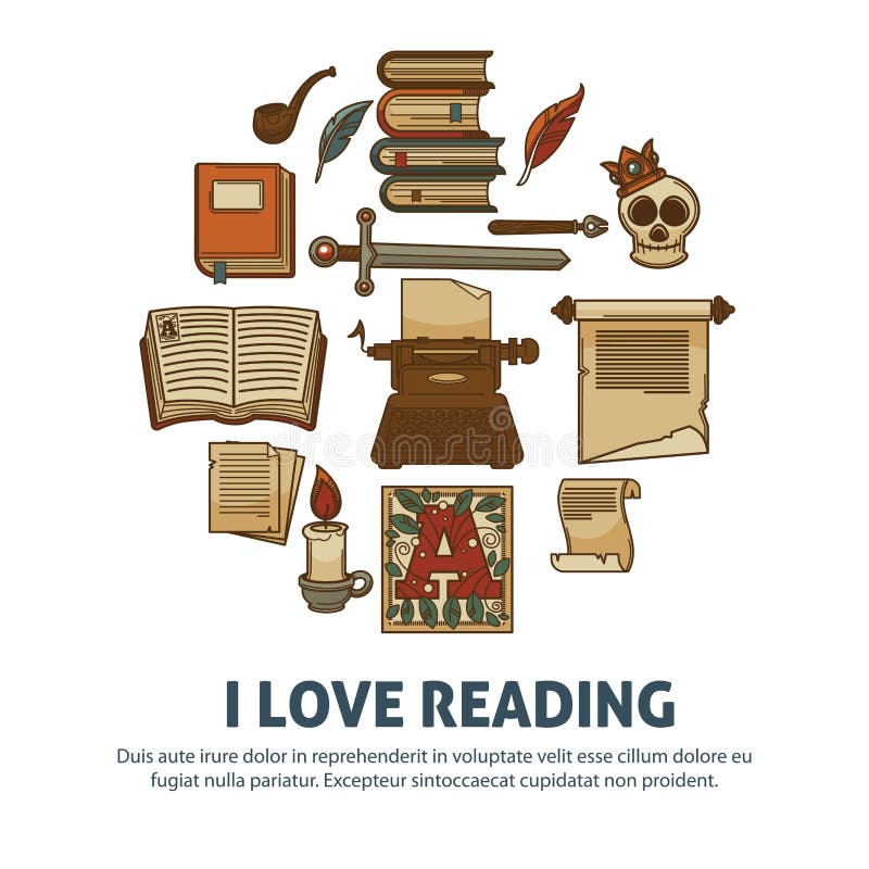 Kocham czytelniczego plakat literatura rocznika książki ilustracji Kocham czytelniczego plakat literatura rocznika książki ilustracji