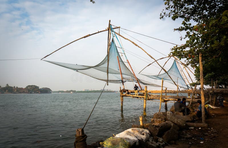 Kochi, Kerala, India - 2017 - Visnetten in Cochin-symbool royalty-vrije stock foto Kochi, Kerala, India - 2017 - Visnetten in Cochin-symbool royalty-vrije stock foto