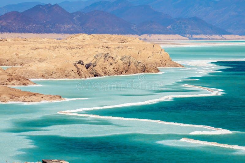 Salty Blue Coastline of the Lake Assal, Djibouti. Salty Blue Coastline of the Lake Assal, Djibouti