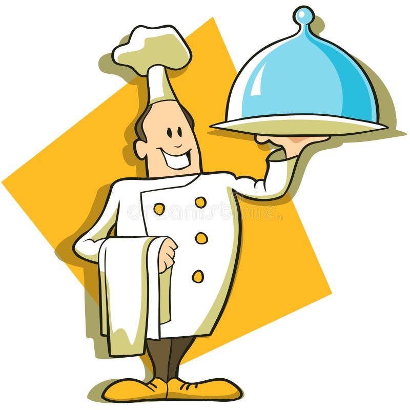 Vector illustration of cook holding a serving tray. Vector illustration of cook holding a serving tray