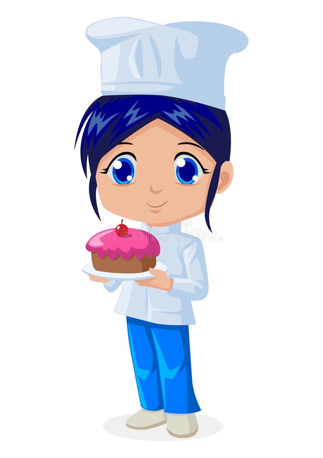 Cute cartoon illustration of a chef holding a cake. Cute cartoon illustration of a chef holding a cake