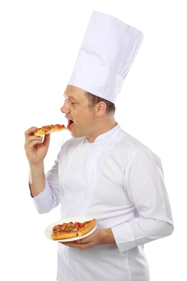 Kock som äter pizza
