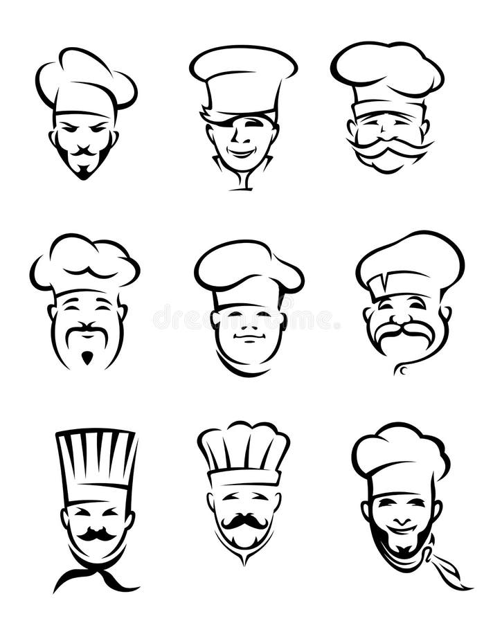 Set of different restaurant chefs in uniform for menu or another design. Set of different restaurant chefs in uniform for menu or another design