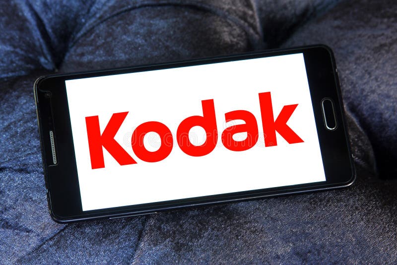 Kodak logo. Logo of camera manufacturer kodak on samsung mobile phone a5 royalty free stock photo