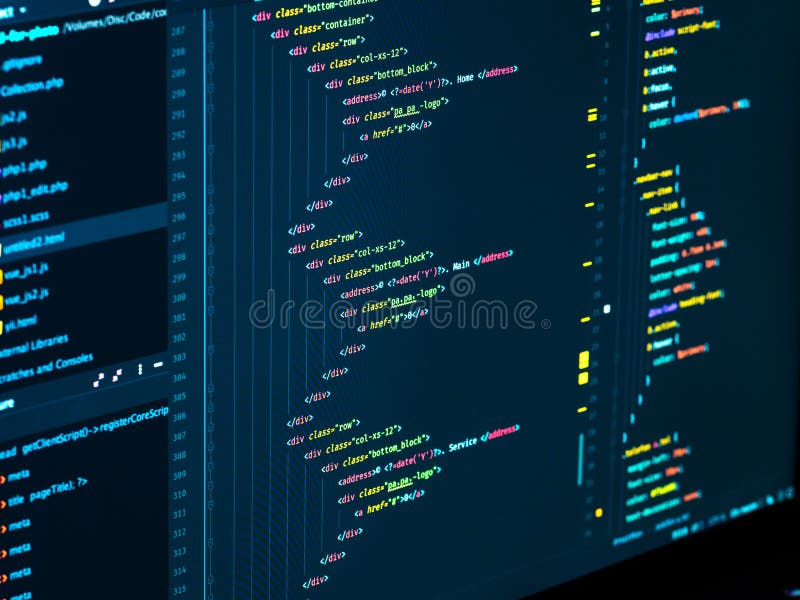 Kodierung von HTML und von css in IDE, Makro Web-Entwicklung Software-Quellcode lizenzfreie stockfotos Kodierung von HTML und von css in IDE, Makro Web-Entwicklung Software-Quellcode lizenzfreie stockfotos