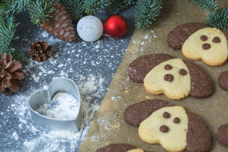 Koekjes in de vorm van een hond op de Kerstmislijst Symbool van het nieuwe jaar 2018 royalty-vrije stock afbeelding Koekjes in de vorm van een hond op de Kerstmislijst Symbool van het nieuwe jaar 2018 royalty-vrije stock afbeelding
