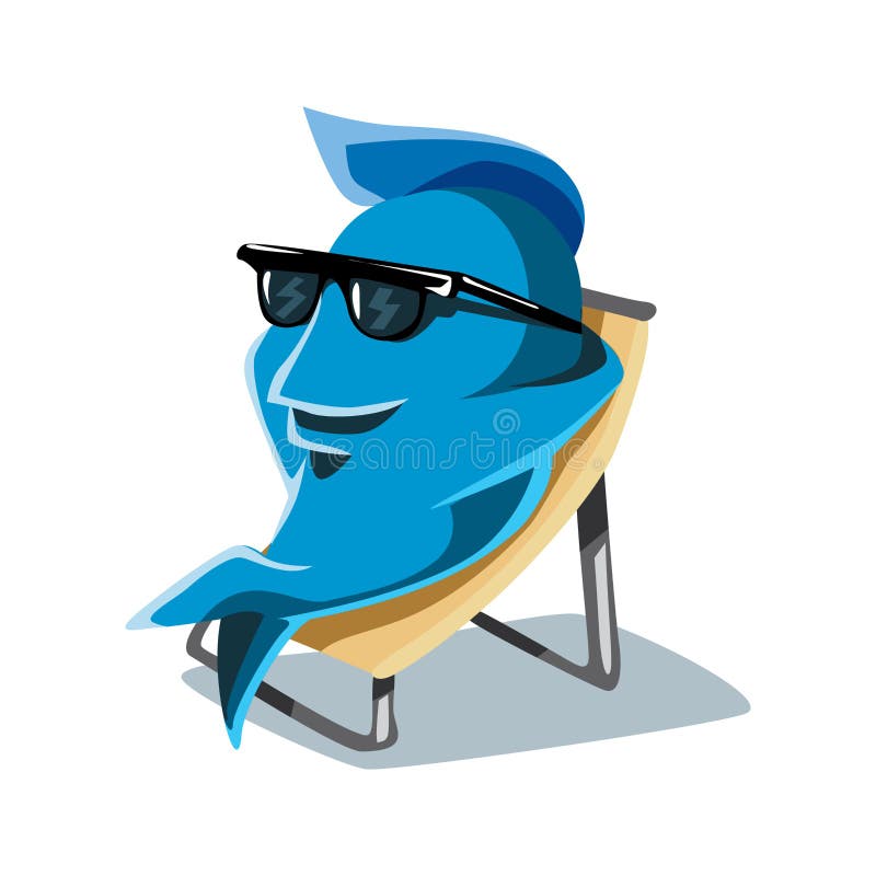 Koele Grappige Leuke Dude Cartoon Character-Vissen die Sunbath op Ligstoel nemen