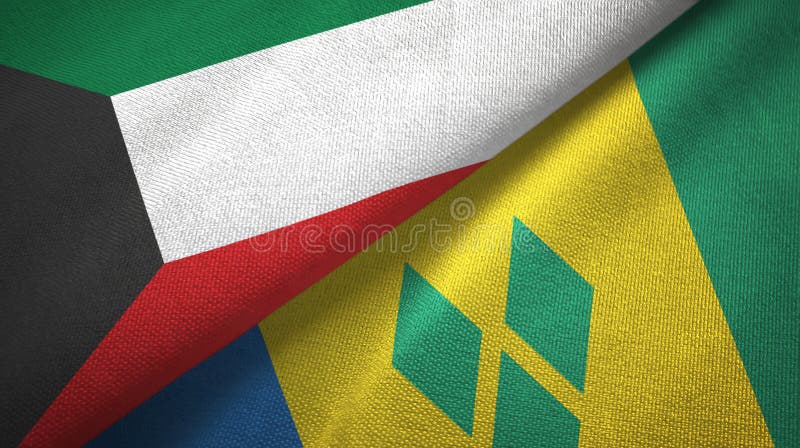 Koeweit en Heilige Vincent en Grenadines twee vlaggen textieldoek vector illustratie Koeweit en Heilige Vincent en Grenadines twee vlaggen textieldoek vector illustratie