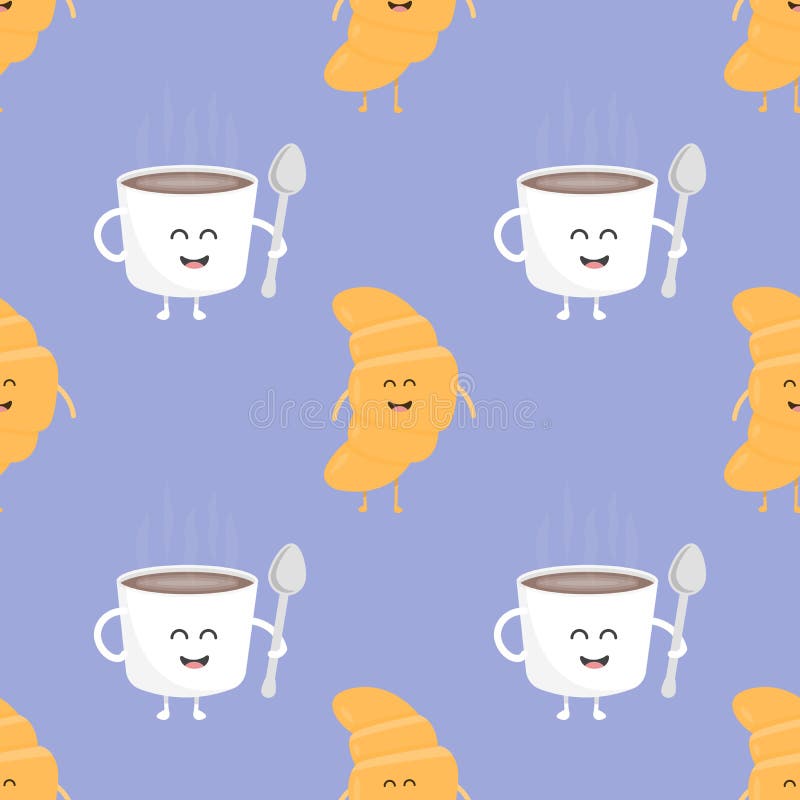Koffie en croissant naadloos patroon Malplaatje voor het restaurant van het jonge geitjesmenu Vector illustratie royalty-vrije illustratie Koffie en croissant naadloos patroon Malplaatje voor het restaurant van het jonge geitjesmenu Vector illustratie royalty-vrije illustratie