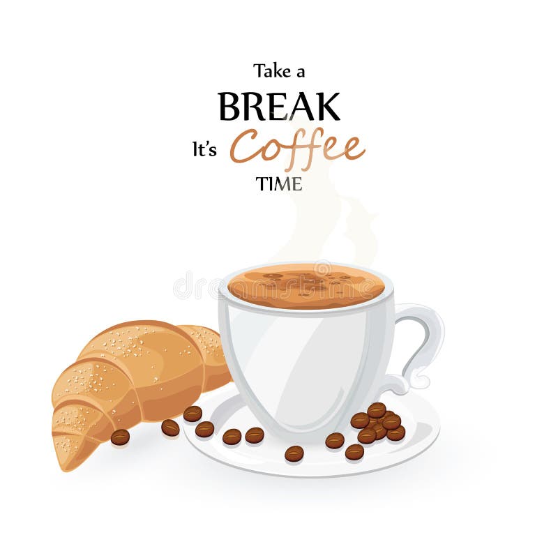 Koffiekop en croissant Koffiepauze met zoet die gebakje op witte Vector wordt geïsoleerd vector illustratie Koffiekop en croissant Koffiepauze met zoet die gebakje op witte Vector wordt geïsoleerd vector illustratie