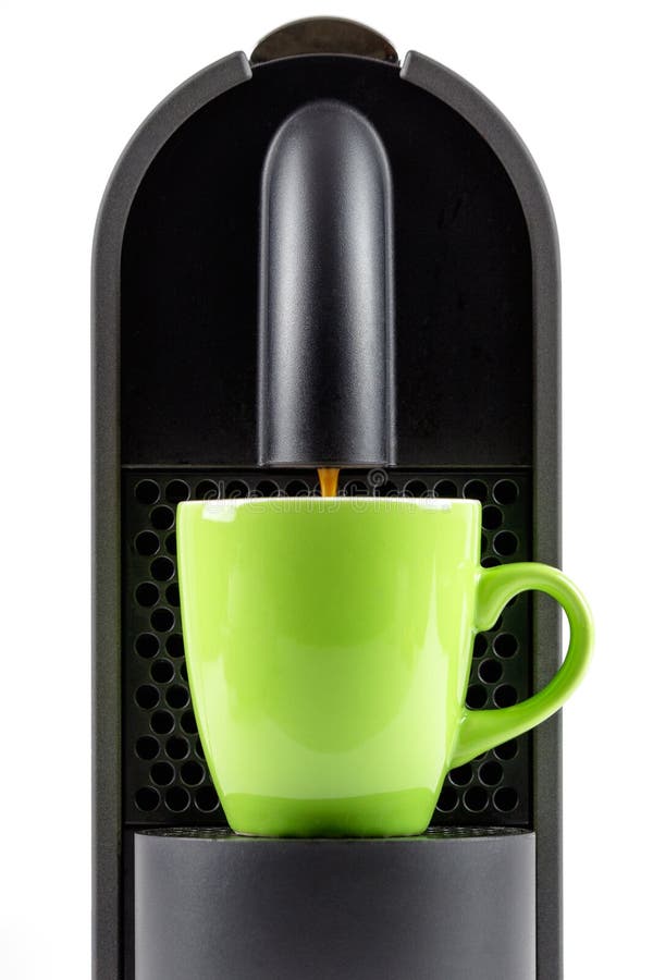 Koffiezetapparaat van de de espressokop van de espressomachine het groene royalty-vrije stock foto Koffiezetapparaat van de de espressokop van de espressomachine het groene royalty-vrije stock foto