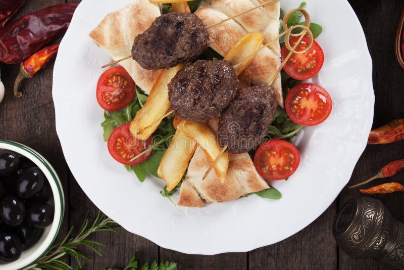 Kofta Kebab with French Fries and Flatbread Stock Photo Image of ground, french 88667554