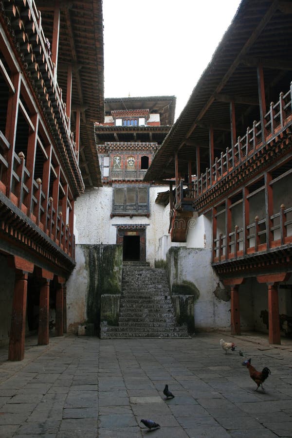 Koguty w świątyni w wangdue phodrang bhutan obrazy stock