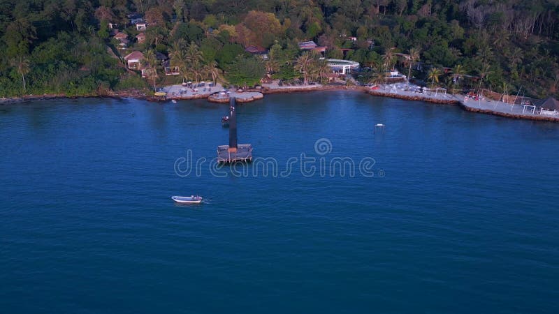 Wooden pier in the bay in the evening Beautiful aerial top view flight drone