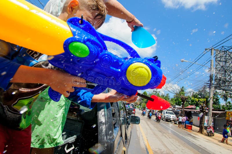 Koh Samui, Thailand - April 13, 2018: Songkran Party - the Thai New Year Festival. People celebrating together royalty free stock image Koh Samui, Thailand - April 13, 2018: Songkran Party - the Thai New Year Festival. People celebrating together royalty free stock image