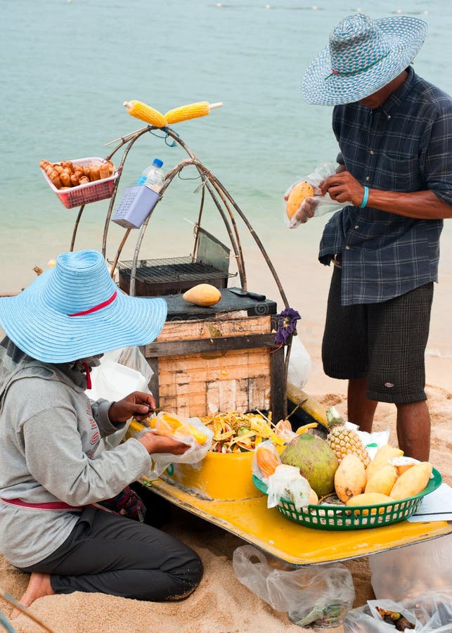 Thai people selling traditional food at beach