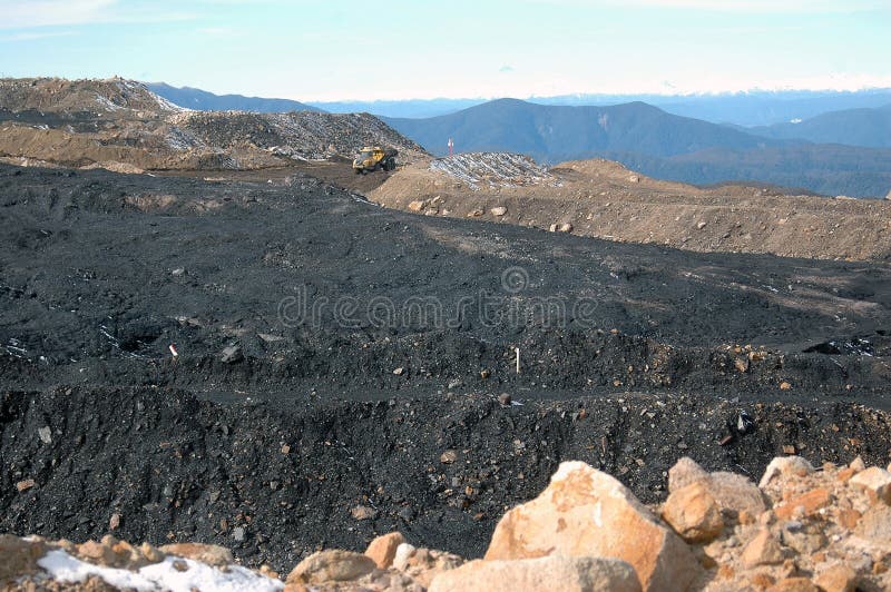 High grade coal seam on Mt Frederick at Stockton Coal Mine, West Coast, South Island, New Zealand. High grade coal seam on Mt Frederick at Stockton Coal Mine, West Coast, South Island, New Zealand