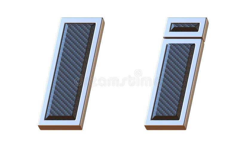 Kohlenstofffaser und metallischer Wiedergabebuchstabe I der Schrift 3d stock abbildung
