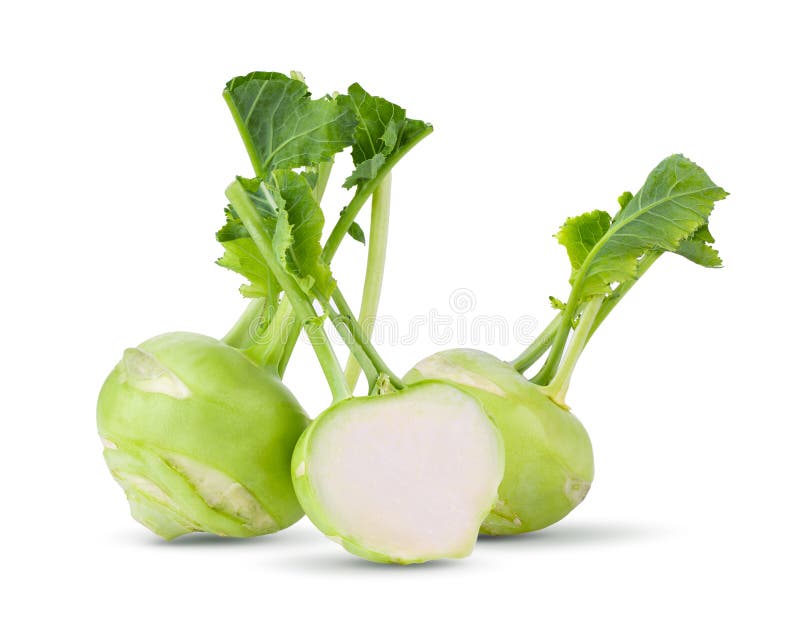 Kohlrabi frais avec feuilles vertes sur fond blanc isolé photos stock