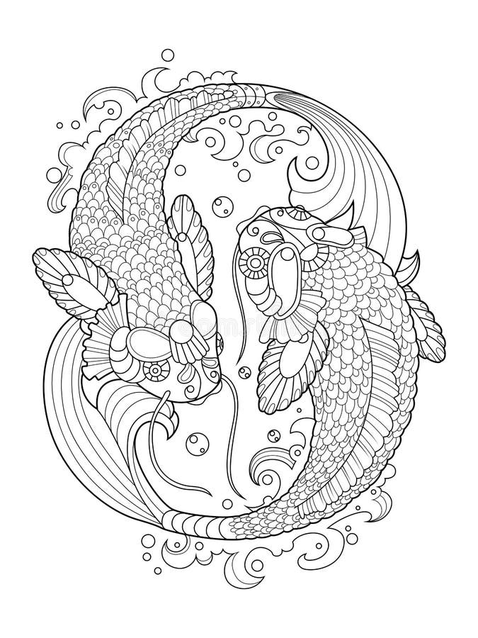 Koi Carp Coloring Book for Adults Vector Stock Vector - Illustration of ...