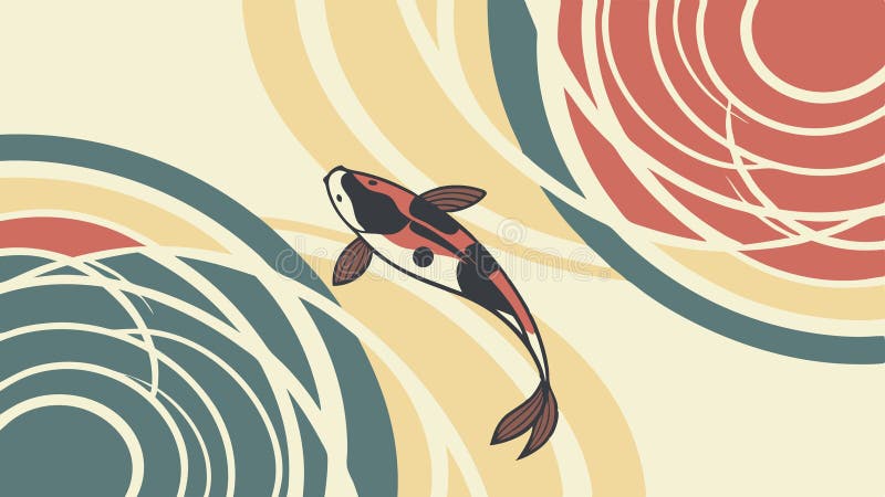 Koi Fish in Abstract Wavy Water, vector design Generative AI royalty free illustration