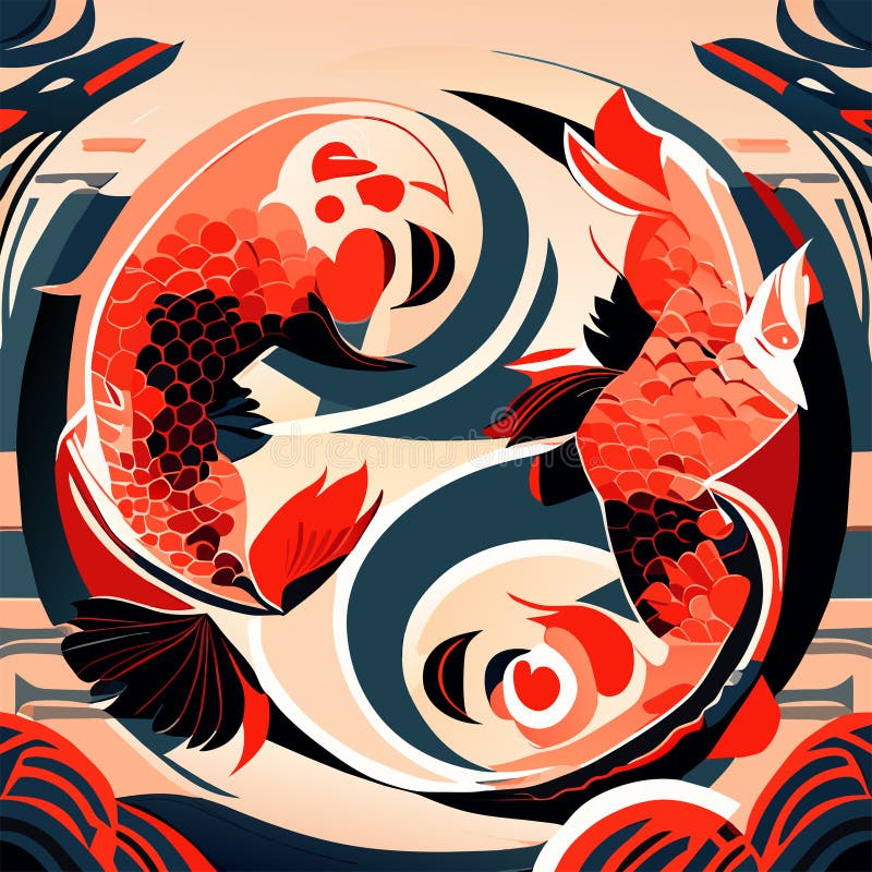 Koi fish on a background of abstract waves. Vector illustration. generative AI stock photos