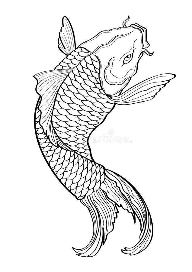 Koi Fish Tattoo Japanese Style Pattern Draw Stock Vector