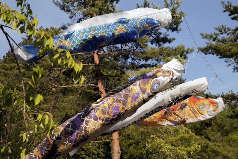 Koinobori near Mount Fuji stock photos Koinobori near Mount Fuji stock photos