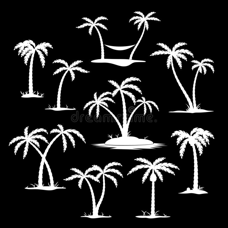 Kokospalmkontursymboler stock illustrationer Kokospalmkontursymboler stock illustrationer