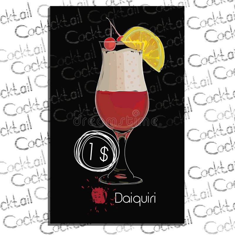Koktajlu Daiquiri z ceną na kredowej desce Szablonów elementy dla baru royalty ilustracja Koktajlu Daiquiri z ceną na kredowej desce Szablonów elementy dla baru royalty ilustracja
