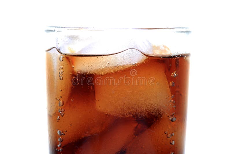 Glass of cola with ice cubes close-up. Glass of cola with ice cubes close-up