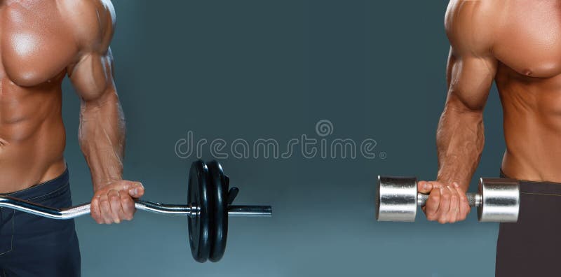 Kolaż jeden przystojnej władzy mężczyzna sportowy bodybuilder robi ćwiczeniom z dumbbell i barbell zdjęcie stock Kolaż jeden przystojnej władzy mężczyzna sportowy bodybuilder robi ćwiczeniom z dumbbell i barbell zdjęcie stock