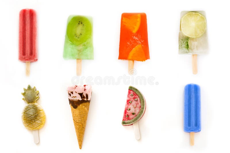Kolaż lat popsicles na białym tle obraz royalty free Kolaż lat popsicles na białym tle obraz royalty free