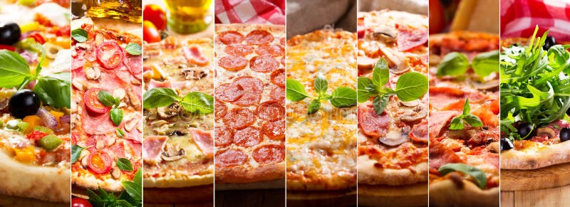 Kolaż różnorodni typy pizza zdjęcia stock Kolaż różnorodni typy pizza zdjęcia stock