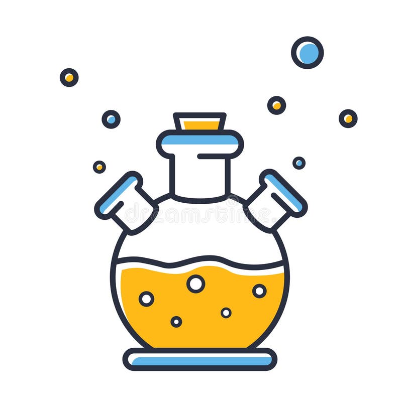 Kolbensymbol. Chemie runder Bodenkolben isoliert auf weißem Hintergrund. farbige Designelemente. stock abbildung