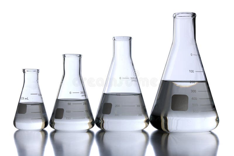 Laboratory flasks of different sizes over white background - With clipping path. Laboratory flasks of different sizes over white background - With clipping path