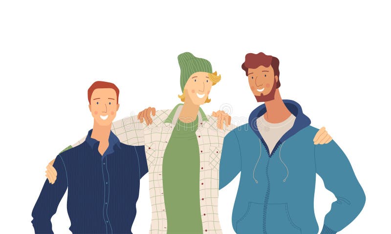 Koledzy męscy przyjmujący facetów grupa płaski wektor ilustracja ilustracja wektor