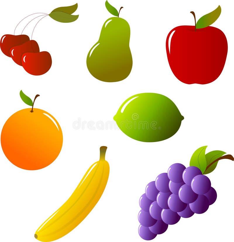 A collection of fruit including Apple, orange, banana, grapes, lime, pear, and cherries. A collection of fruit including Apple, orange, banana, grapes, lime, pear, and cherries.