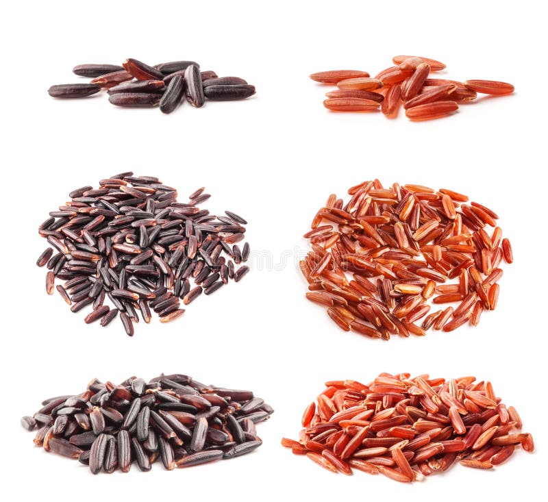 Collection of black and red wild rice isolated on white. Collection of black and red wild rice isolated on white