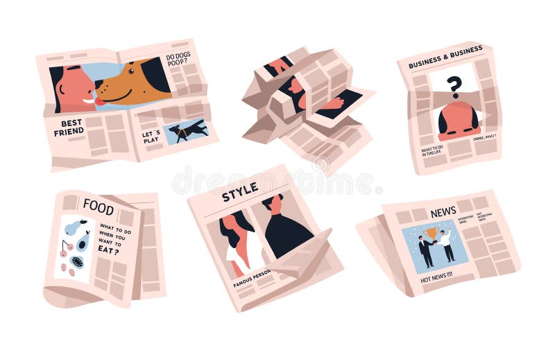 Kolekcja gazety odizolowywać na białym tle Plik czasopismo publikacje różnorodni artykuły - wiadomość ilustracji Kolekcja gazety odizolowywać na białym tle Plik czasopismo publikacje różnorodni artykuły - wiadomość ilustracji