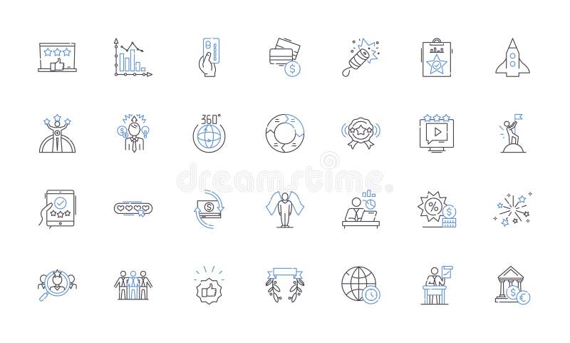 Financial attainment outline icons collection. Prosperity, Wealth, Growth, Investment, Saving, Budgeting, Frugality. Financial attainment outline icons collection. Prosperity, Wealth, Growth, Investment, Saving, Budgeting, Frugality