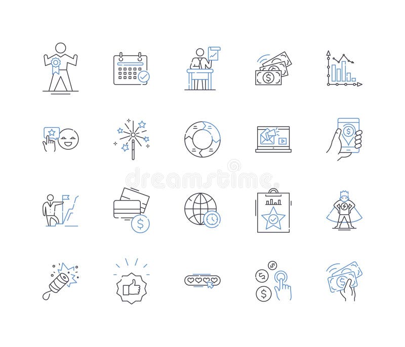 Cash attainment outline icons collection. wealth, prosperity, fortune, abundance, richness, success, financial vector. Cash attainment outline icons collection. wealth, prosperity, fortune, abundance, richness, success, financial vector