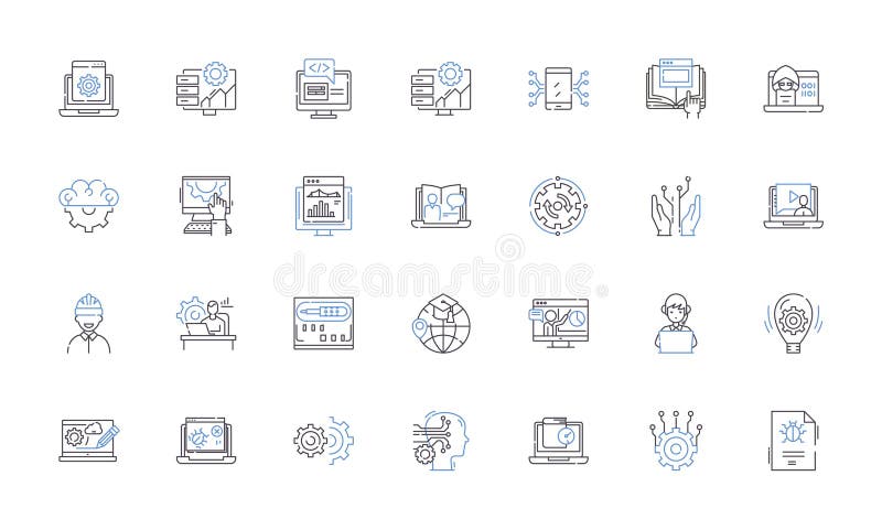 Script writing outline icons collection. Dialogue, Plot, Scene, Characterization, Format, Storytelling, Climax vector. Script writing outline icons collection. Dialogue, Plot, Scene, Characterization, Format, Storytelling, Climax vector