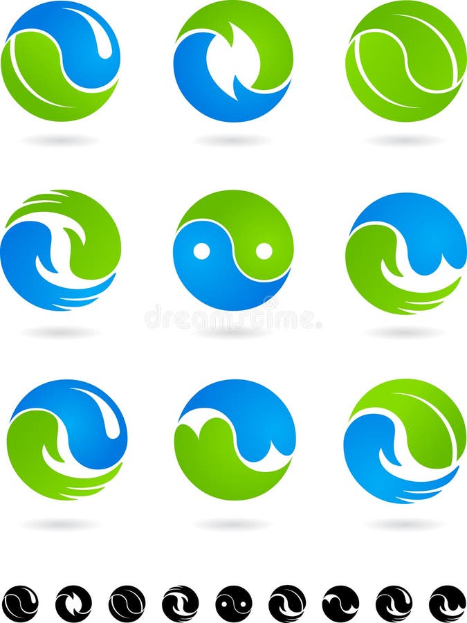 Kolekcja konceptualne Yin Yang ikony i logowie royalty ilustracja