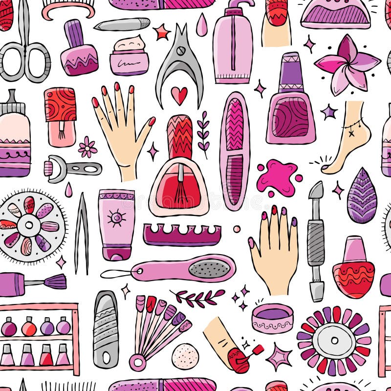 Manicure and pedicure collection. Seamless pattern background for your design. Vector illustration. Manicure and pedicure collection. Seamless pattern background for your design. Vector illustration