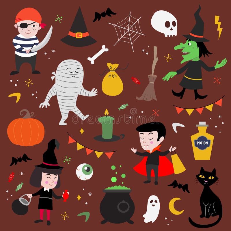 Kolekcja ostrych ikon dla halloween. styl dziecięcy. ilustracja wektor