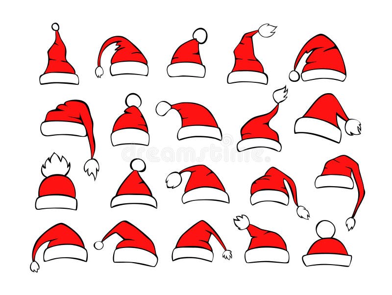 Kolekcja różni shpes Santa xmas bożych narodzeń kapelusze w czerwonym czarnym białym kolorze ilustracji Kolekcja różni shpes Santa xmas bożych narodzeń kapelusze w czerwonym czarnym białym kolorze ilustracji