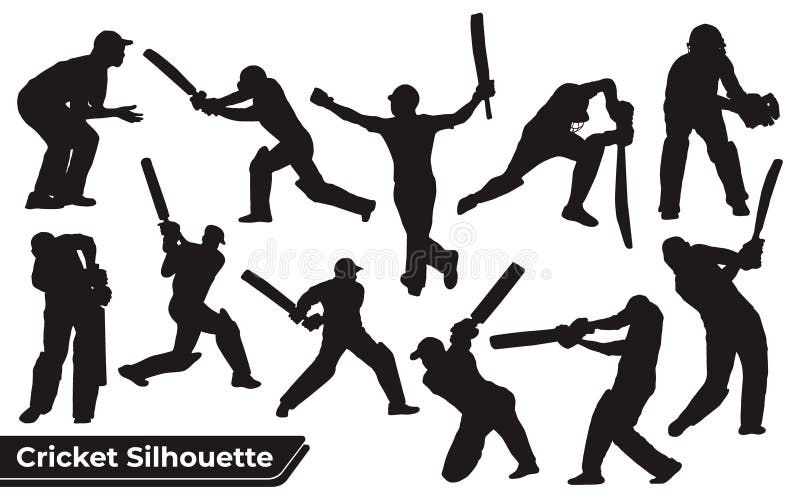 Collection of Cricket player silhouettes in different poses You will receive in the format 1. Adobe Illustrator File (Ai) 2. Encapsulated PostScript (Eps) 3. Scalable Vector Graphics (SVG) 4. Portable Document Format (PDF) 5. Joint Photographic Group (Jpg). Collection of Cricket player silhouettes in different poses You will receive in the format 1. Adobe Illustrator File (Ai) 2. Encapsulated PostScript (Eps) 3. Scalable Vector Graphics (SVG) 4. Portable Document Format (PDF) 5. Joint Photographic Group (Jpg)